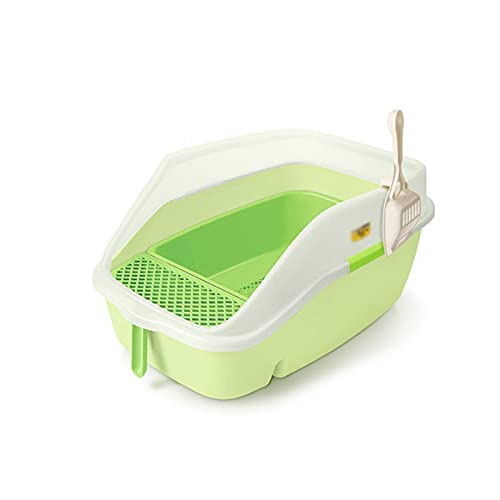 Pet Toilet Semi-Closed Open Litter Box Separable Cat Toilet Heightened Splash-Proof Cat Poop Tray Large Cat Supplies Dog Pee Pads (Green)