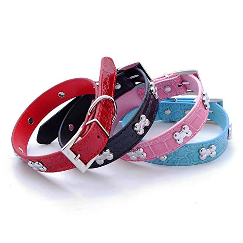 Pet Dog Supplies PU Leather Bone Pet Necklace Accessory Pet Supply Dog Collar for Small Medium Dog (Color : Blue Size : S Code)