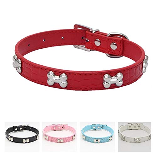 Pet Dog Supplies PU Leather Bone Pet Necklace Accessory Pet Supply Dog Collar for Small Medium Dog (Color : Blue Size : S Code)