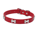 Pet Dog Supplies PU Leather Bone Pet Necklace Accessory Pet Supply Dog Collar for Small Medium Dog (Color : Red Size : M Code)