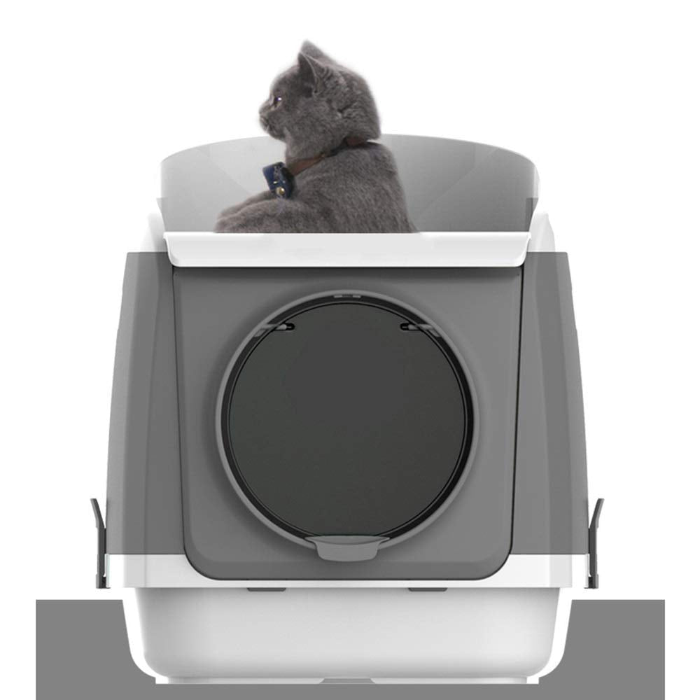 Dog Bed Top-in Two-Door ToiletSemi-Enclosed Splash Deodorant Large Litter Pet Supplies 46 * 55 * 49cm Automatic Intelligent petwith lid (Gray)