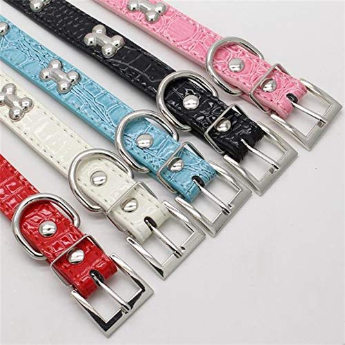Pet Dog Supplies PU Leather Bone Pet Necklace Accessory Pet Supply Dog Collar for Small Medium Dog (Color : Red Size : M Code)