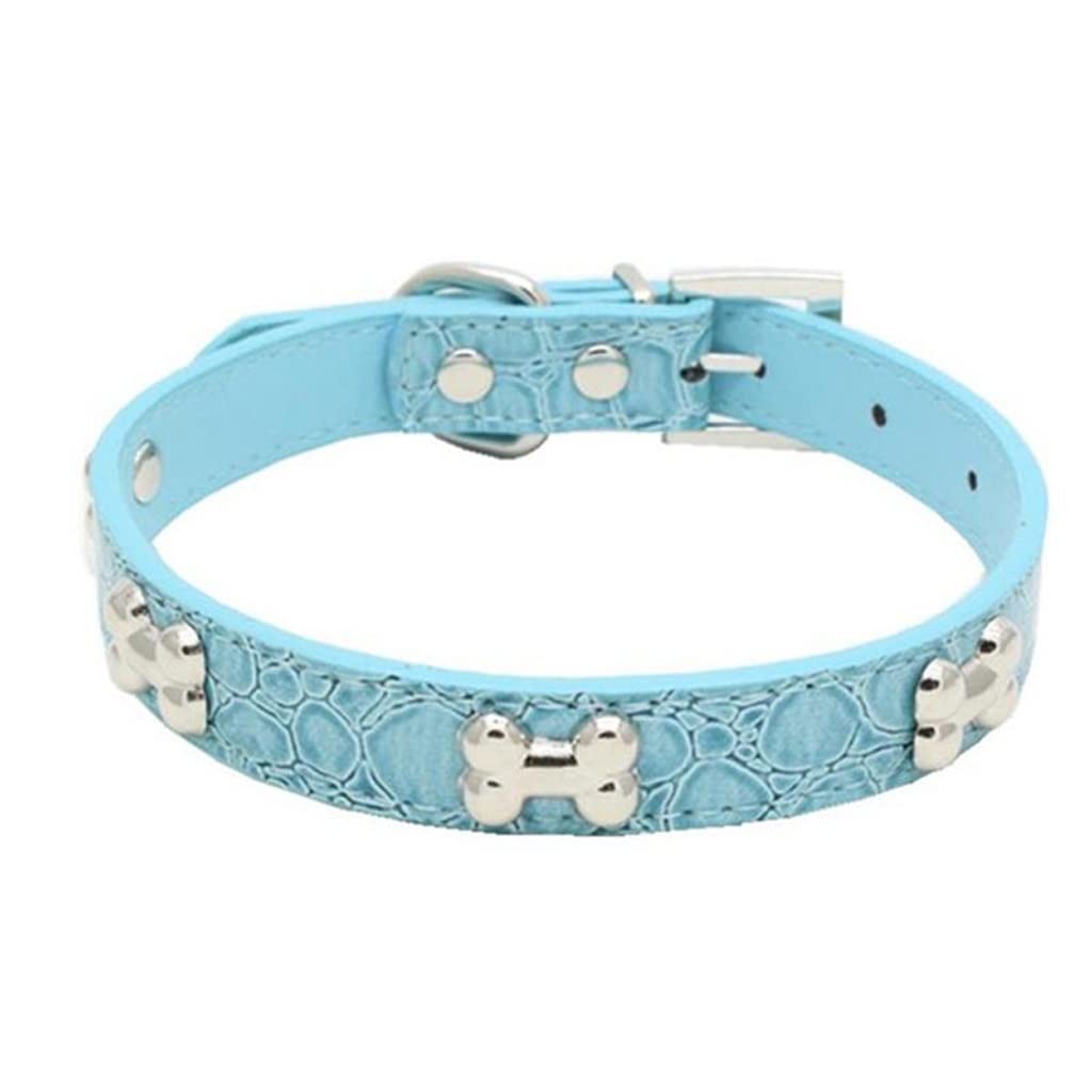 Pet Dog Supplies PU Leather Bone Pet Necklace Accessory Pet Supply Dog Collar for Small Medium Dog (Color : Blue Size : S Code)