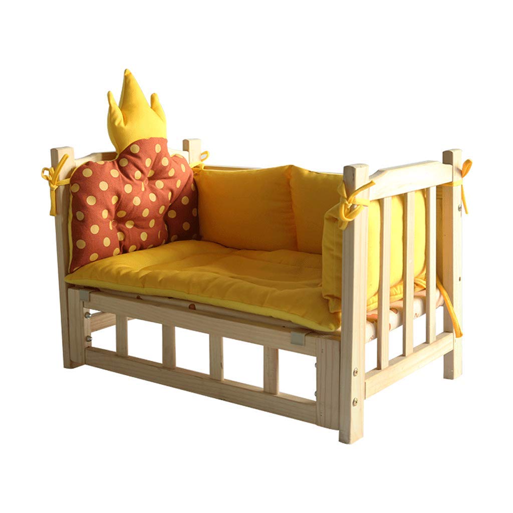 Solid Wood Pet Bed Kennel Dog Bed Removable and Washable Kennel Pet Cat Litter Large and Medium-Sized Dog Supplies Away from Moisture Not Easy to Deform (B 60x38x42cm)