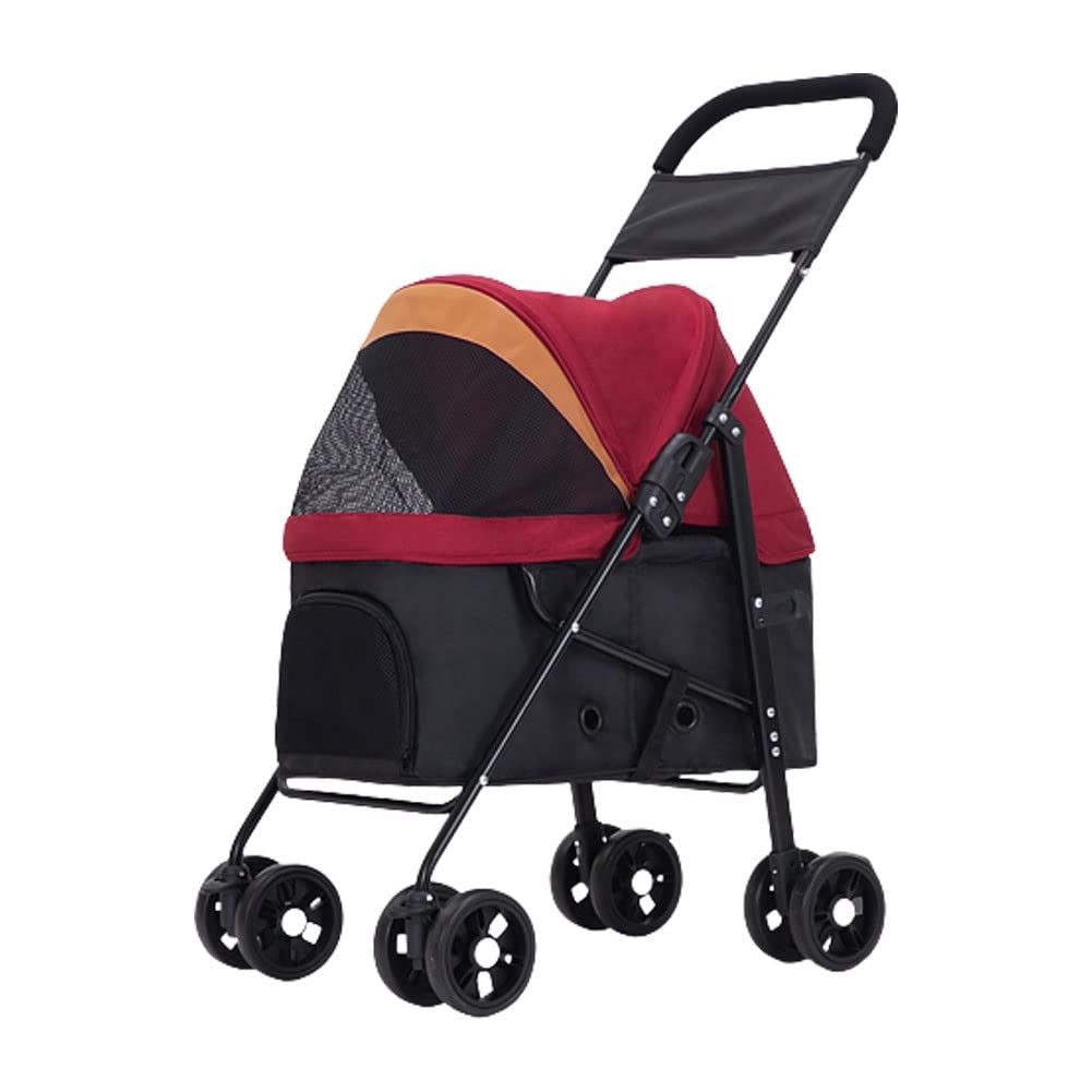 Pet Stroller Strolling Cart Puppy Dog Out Trolley Foldable for Small Medium Dogs Cats Travel Camping Lightweight Dog Supplies Holds Pets Up to 33 Lbs (Color : Red)