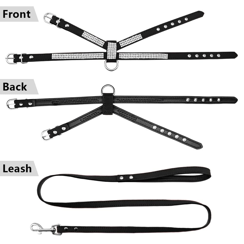Rhinestone Dog Harness Leather Puppy Cat Vest Leash Set for Small Medium Chihuahua Pug Yorkshire Pet Supplies(E,Small)