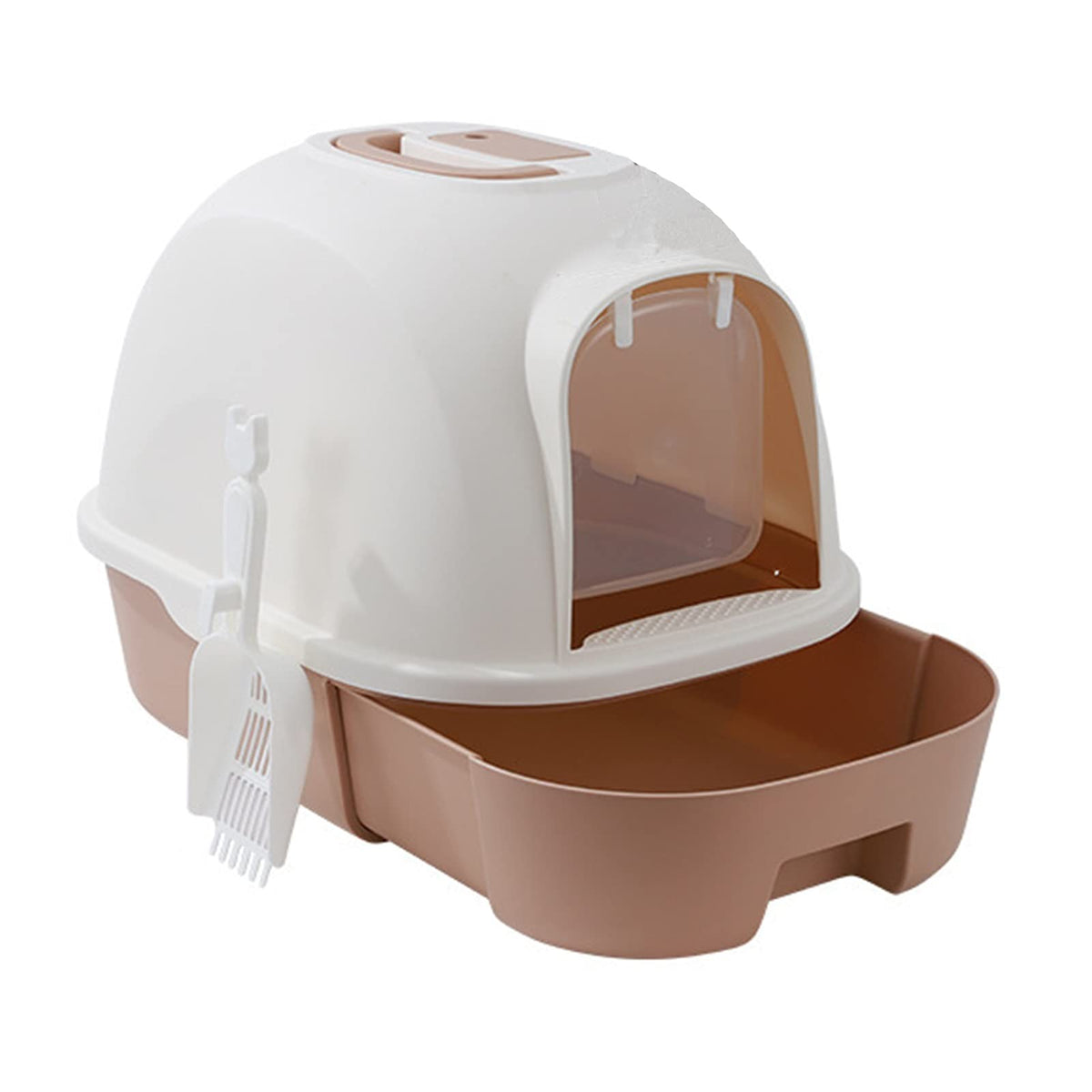Pet Toilet PottyDome Drawer Design Litter Box with Scoop Enclosed Large Kitty Litter Box Anti-Splashing Cat Supplies Pet Pan (Brown)