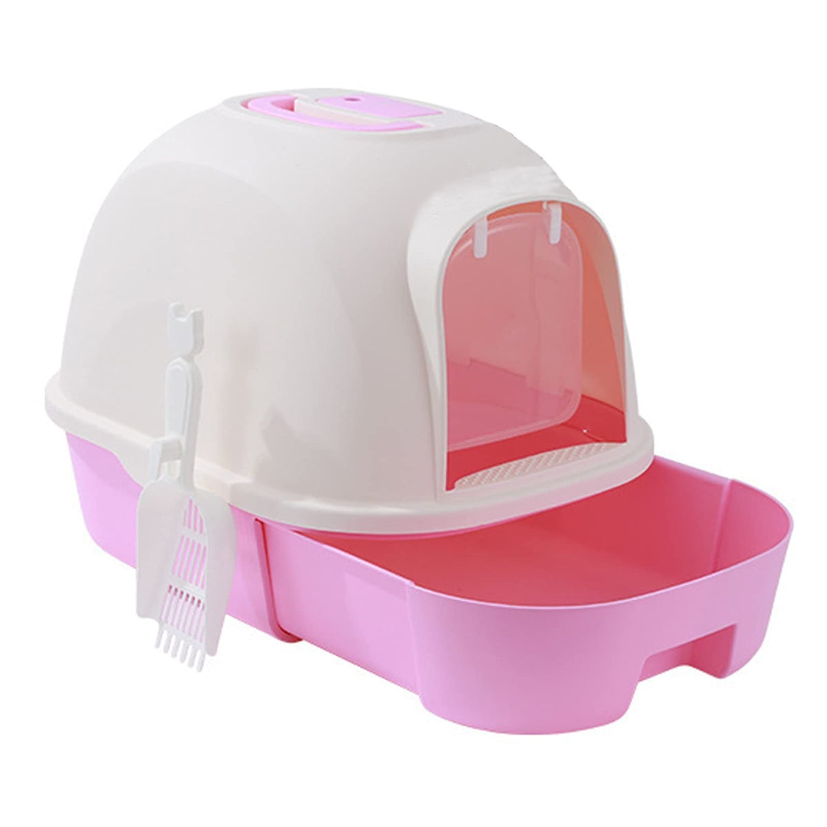 Pet Toilet PottyDome Drawer Design Litter Box with Scoop Enclosed Large Kitty Litter Box Anti-Splashing Cat Supplies Pet Pan (Pink)