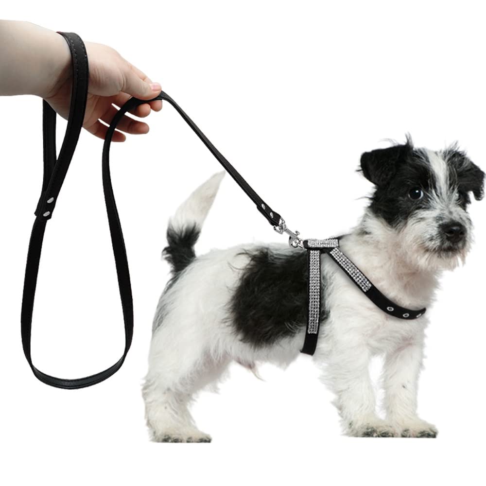 Rhinestone Dog Harness Leather Puppy Cat Vest Leash Set for Small Medium Chihuahua Pug Yorkshire Pet Supplies(E,Small)