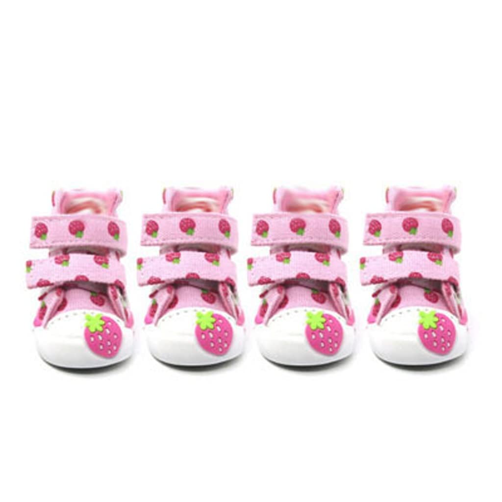 Printed Shoes Winter Non-Slip Strawberry Pattern Pet Boots Cat Booties Pets Supplies Small(D,XS Code)