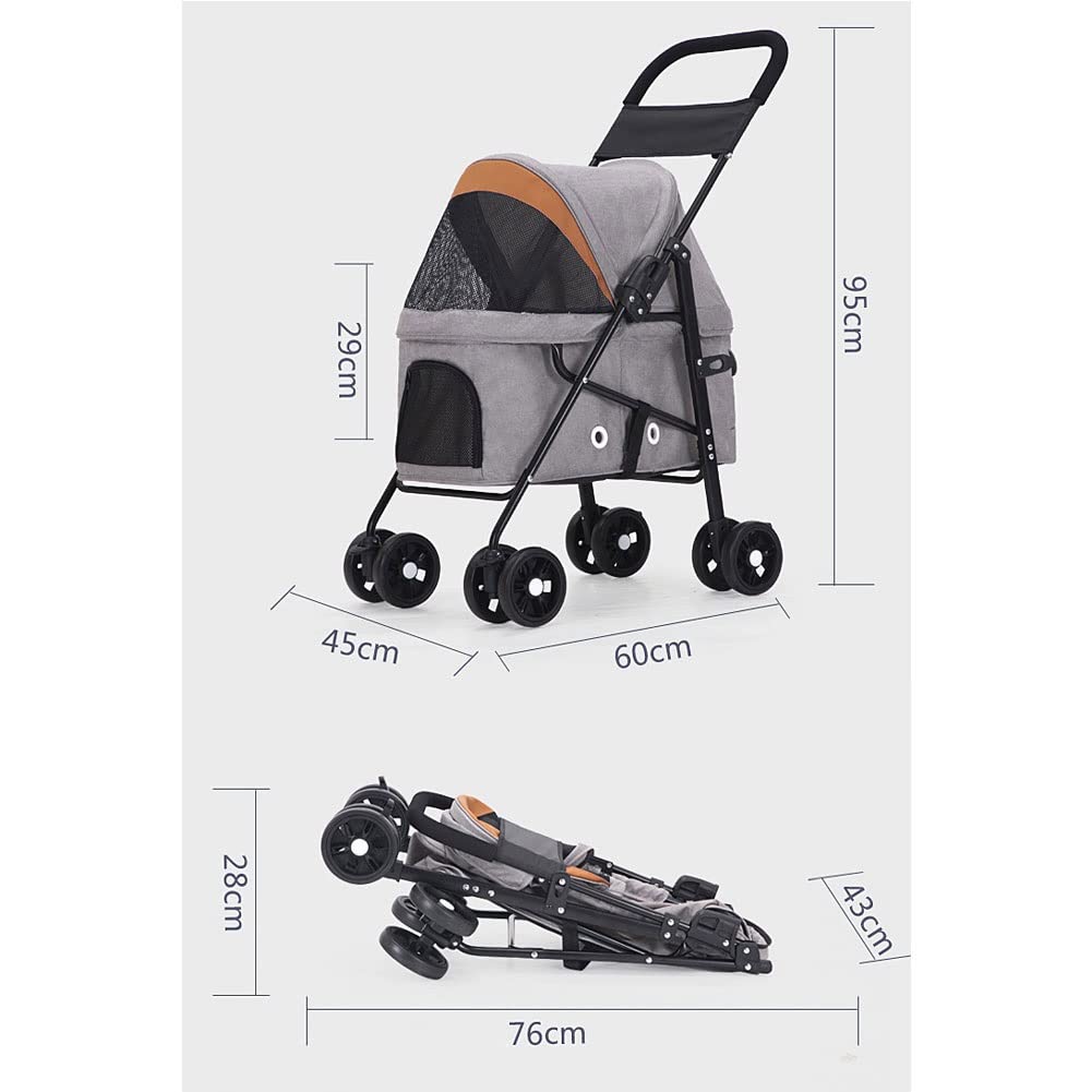Pet Stroller Strolling Cart Puppy Dog Out Trolley Foldable for Small Medium Dogs Cats Travel Camping Lightweight Dog Supplies Holds Pets Up to 33 Lbs (Color : Red)