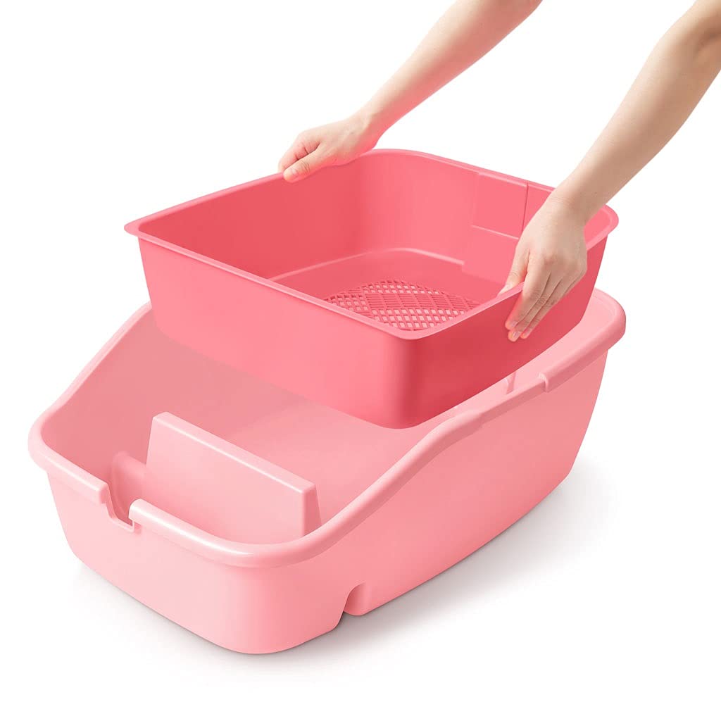 Pet Toilet Semi-Closed Open Litter Box Separable Cat Toilet Heightened Splash-Proof Cat Poop Tray Large Cat Supplies Dog Pee Pads (Pink)