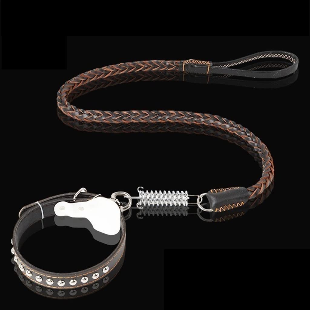 Braided Leather Dog Collar Leash Set for Medium Large Soft Buffer Spring Bulldog Pet Supplies(Small)