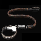 Braided Leather Dog Collar Leash Set for Medium Large Soft Buffer Spring Bulldog Pet Supplies(Small)