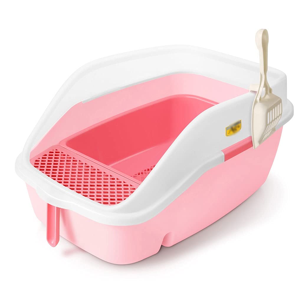 Pet Toilet Semi-Closed Open Litter Box Separable Cat Toilet Heightened Splash-Proof Cat Poop Tray Large Cat Supplies Dog Pee Pads (Pink)