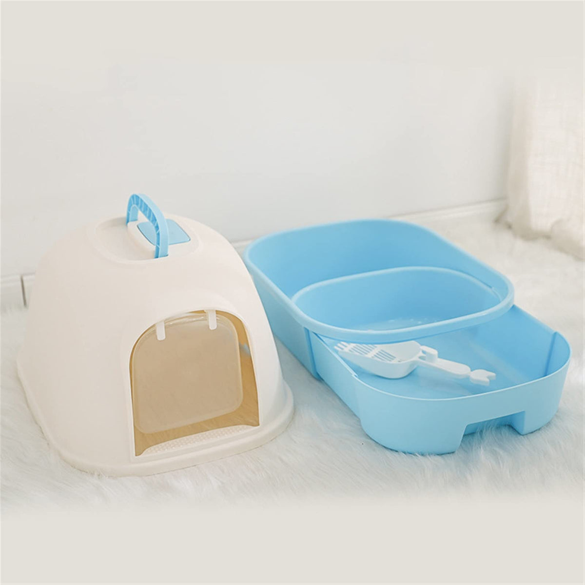 Pet Toilet PottyDome Drawer Design Litter Box with Scoop Enclosed Large Kitty Litter Box Anti-Splashing Cat Supplies Pet Pan (Pink)