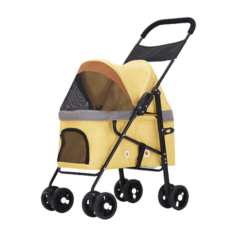 Pet Stroller Strolling Cart Puppy Dog Out Trolley Foldable for Small Medium Dogs Cats Travel Camping Lightweight Dog Supplies Holds Pets Up to 33 Lbs (Color : Yellow)
