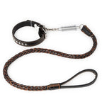 Braided Leather Dog Collar Leash Set for Medium Large Soft Buffer Spring Bulldog Pet Supplies(Small)