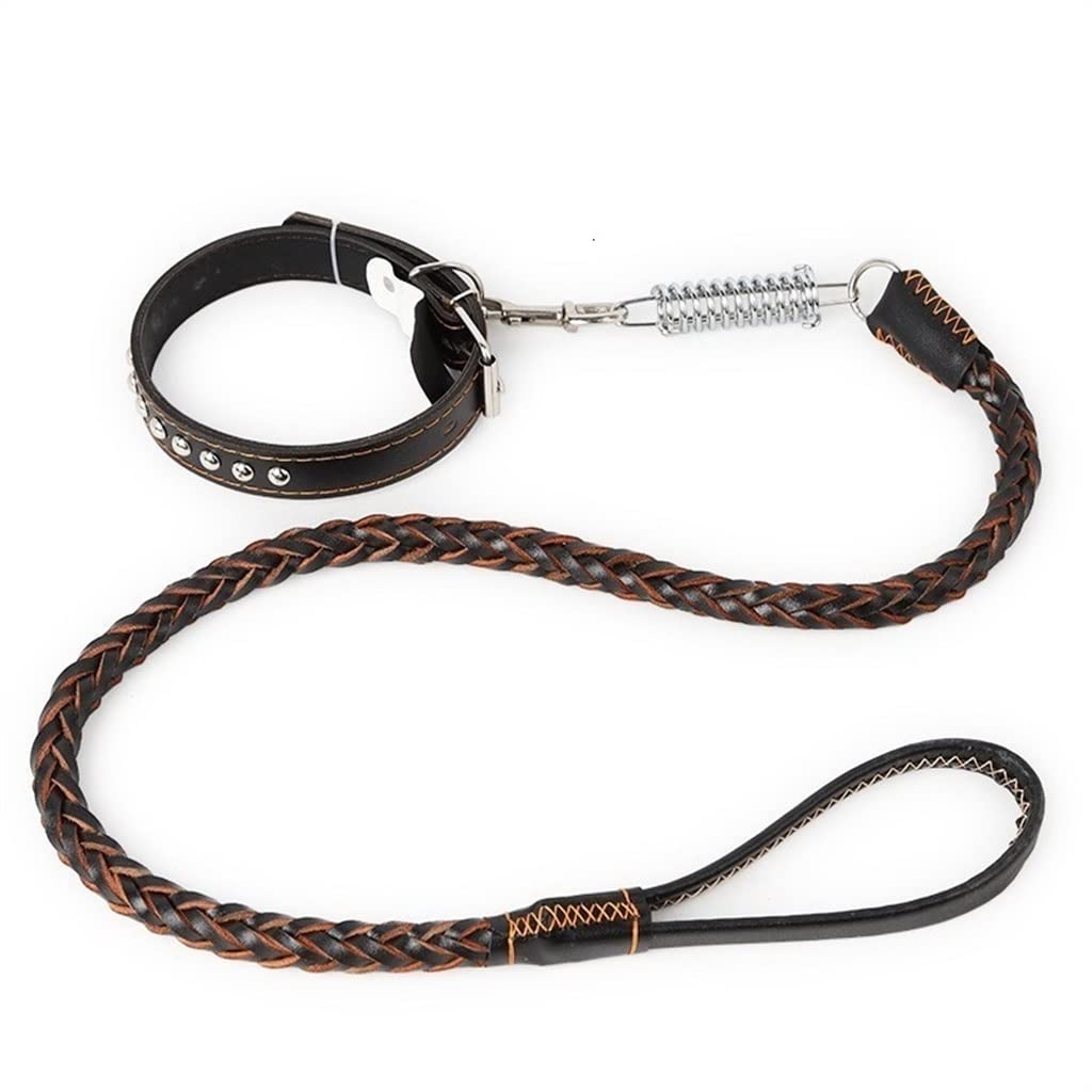 Braided Leather Dog Collar Leash Set for Medium Large Soft Buffer Spring Bulldog Pet Supplies(Small)