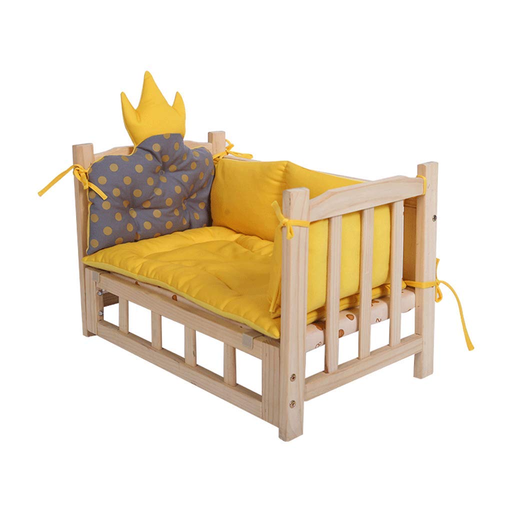 Solid Wood Pet Bed Kennel Dog Bed Removable and Washable Kennel Pet Cat Litter Large and Medium-Sized Dog Supplies Away from Moisture Not Easy to Deform (C 60x38x42cm)
