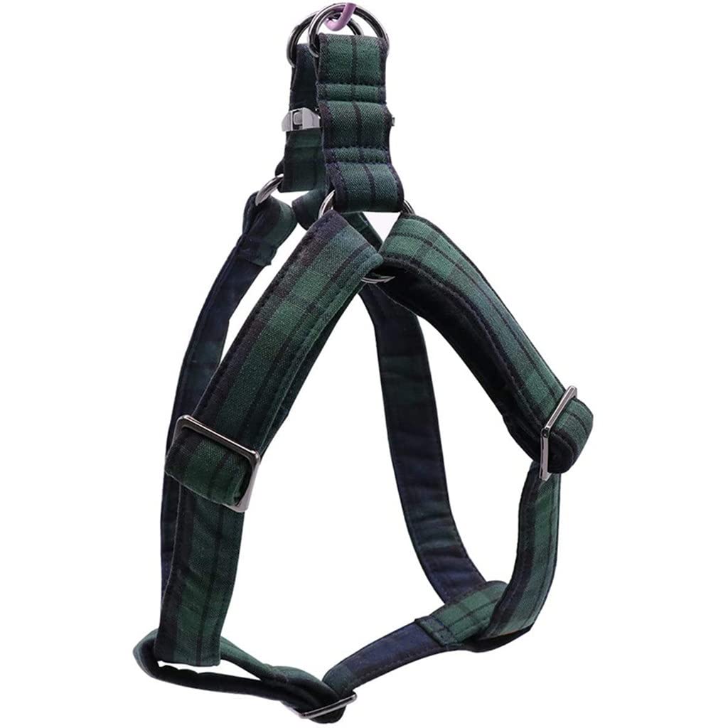 Cotton Green Plaid Dog Harness with Bowtie and Basic Leash Adjustable Buckle Pet Supplies(X-Small)