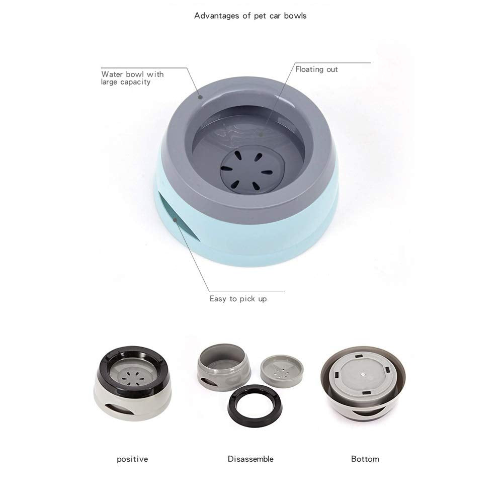 Pet Dog Bowl Floating Not Wet Mouth Cats Bowl Non-Sprinkling Water Dispenser Plastic Portable Dog Drinking Bowl Pet Supplies (Blue)