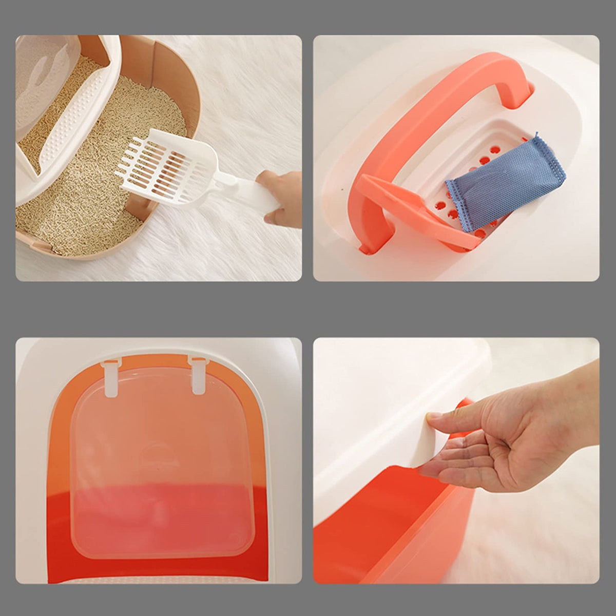 Pet Toilet PottyDome Drawer Design Litter Box with Scoop Enclosed Large Kitty Litter Box Anti-Splashing Cat Supplies Pet Pan (Pink)