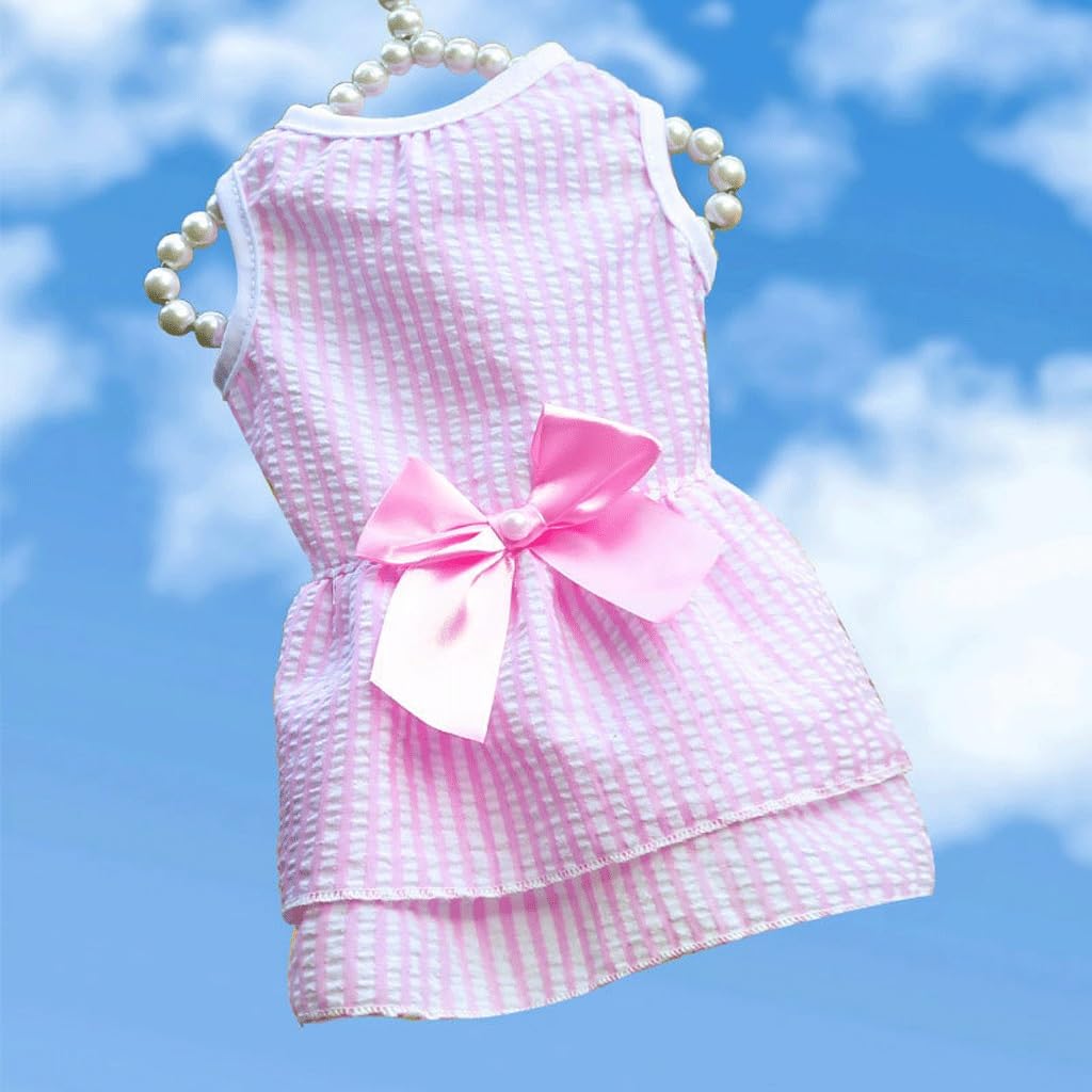 Dog Skirt Wedding Dress Spring, and Autumn New Checkered Pet Cat Clothing Supplies Stripe Bomei