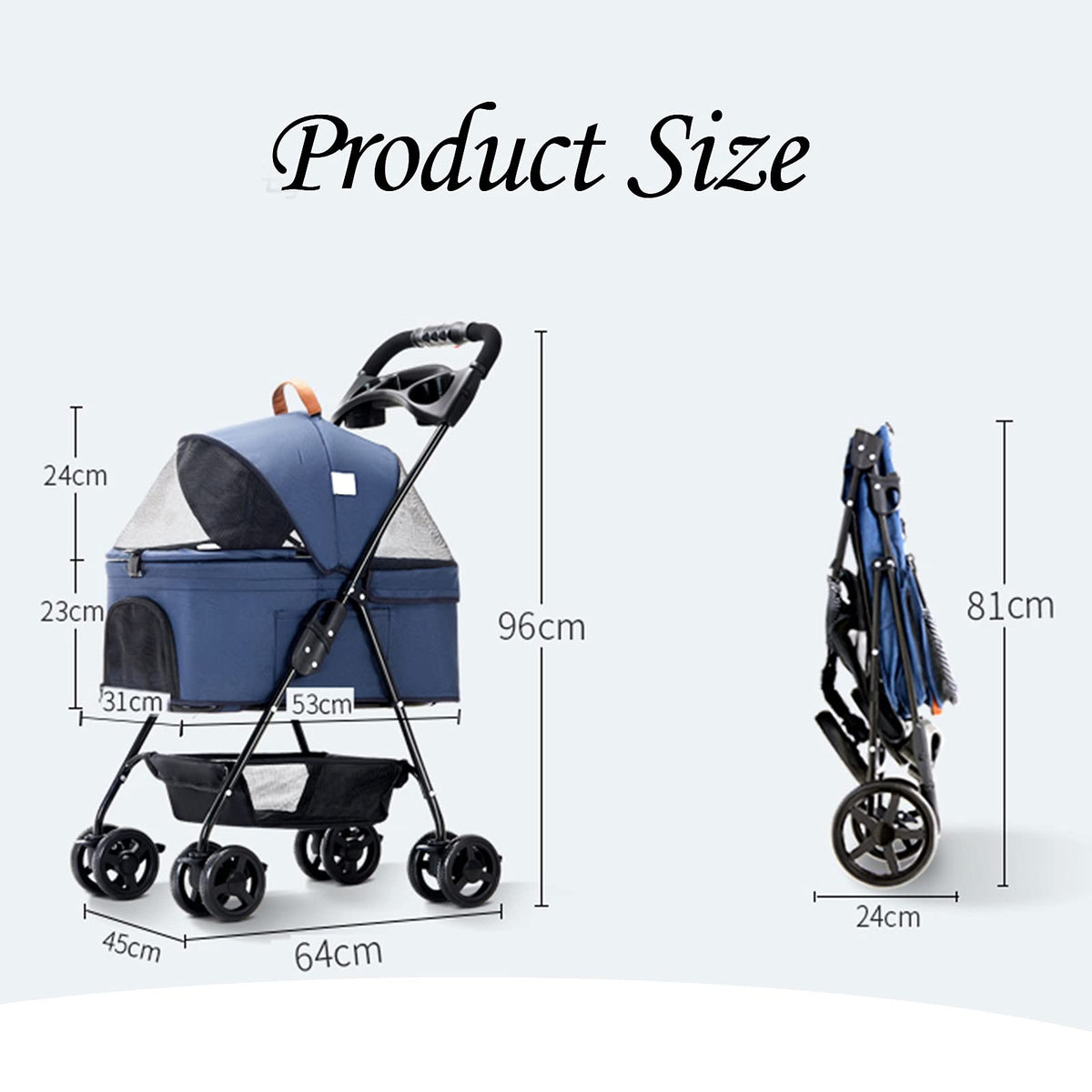 3 Wheel Pet Stroller Foldable for Small Medium Dogs and Cats, Pet Supplies Travel Beach Pet Buggy Dog Bicycle Trailer with Large Storage Basket, Capacity 25Kg (Color : Gray)