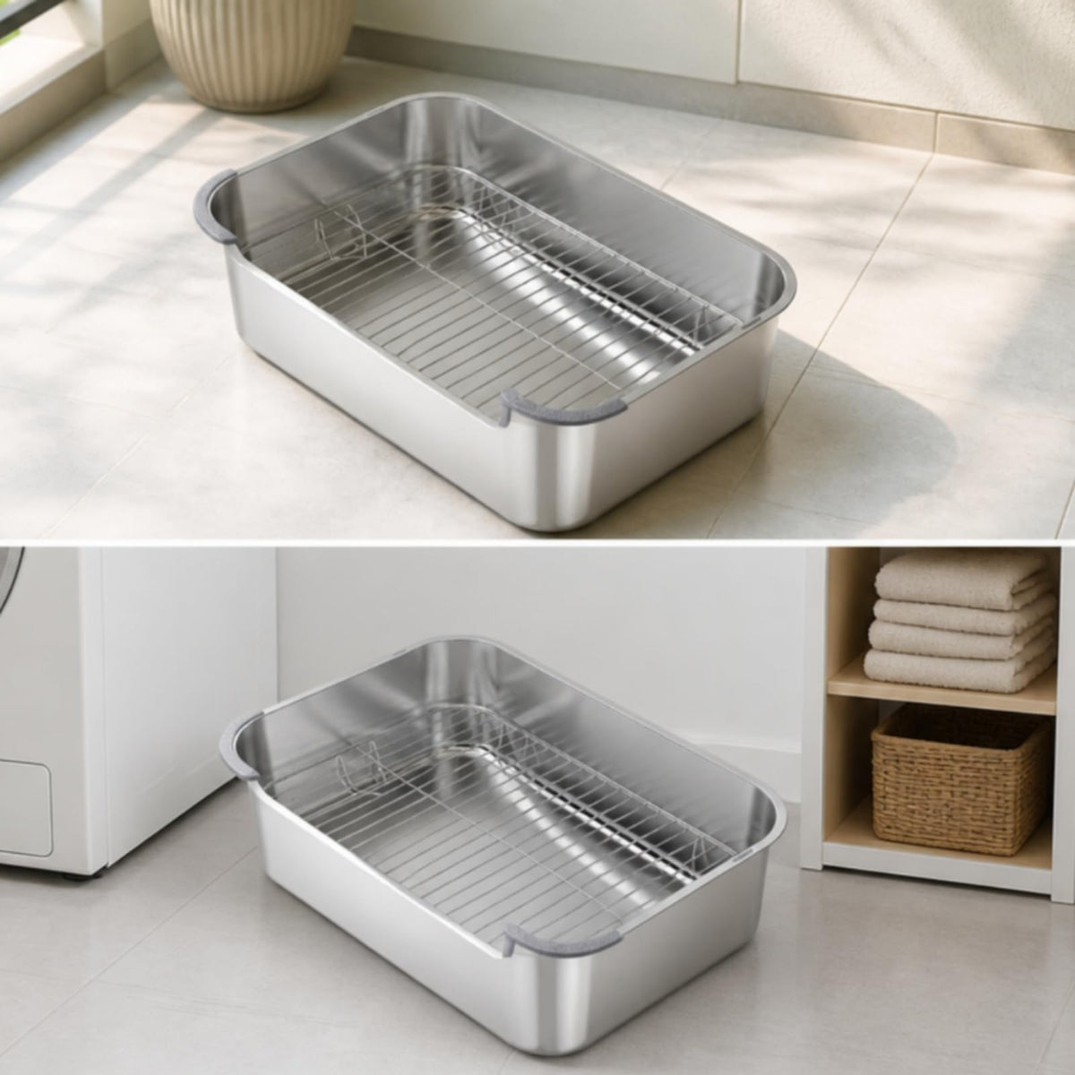 Stainless Metal Canine Potty Tray with Grate Keeps Paws Dry Puppy Training Tray Hygienic Pet Supply for Young Dogs, 70 50 20