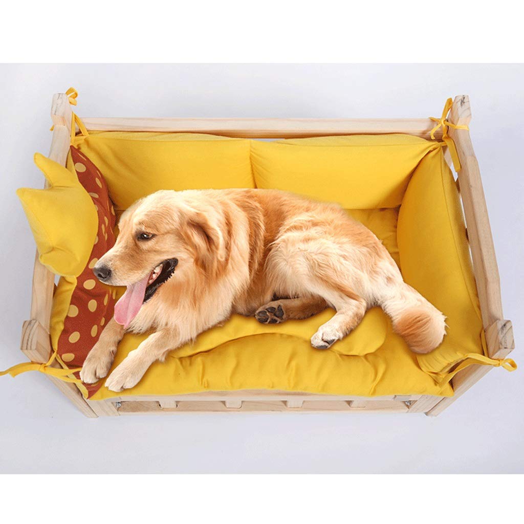Solid Wood Pet Bed Kennel Dog Bed Removable and Washable Kennel Pet Cat Litter Large and Medium-Sized Dog Supplies Away from Moisture Not Easy to Deform (B 60x38x42cm)