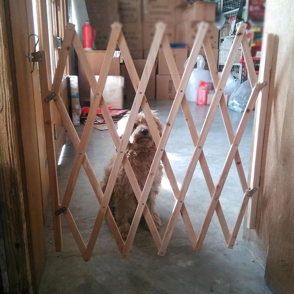 Protection Stretchable Pet Dog Gate Fence Wooden Safety Adjustable for Supplies Sliding Door
