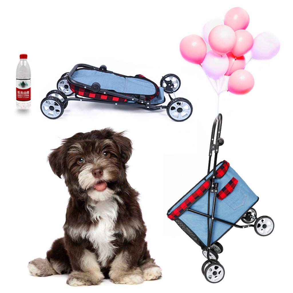 Pet Stroller Foldable for Small Medium Dogs and Cats, 4 Wheelss Transporter Pet Buggy Pet Supplies, Dog Carts Can Bear 25Kg (Black Dark Blue Light Blue) (Color : Dark Blue)
