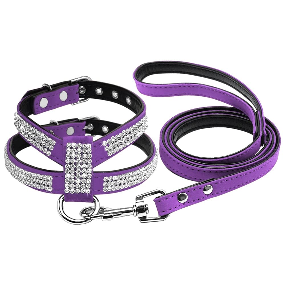 Rhinestone Dog Harness Leather Puppy Cat Vest Leash Set for Small Medium Chihuahua Pug Yorkshire Pet Supplies(E,Small)