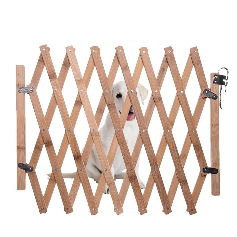 Protection Stretchable Pet Dog Gate Fence Wooden Safety Adjustable for Supplies Sliding Door