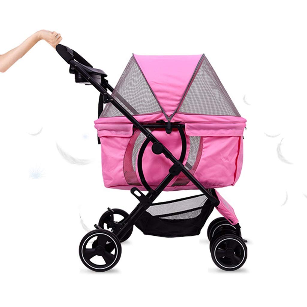 Pink Blue Dog Stroller pet Stroller Foldable for Small Medium Dogs and Cats pet Supplies Travel Outdoor Beach Dog Bike Trailer with Storage Basket Maximum (Pink)