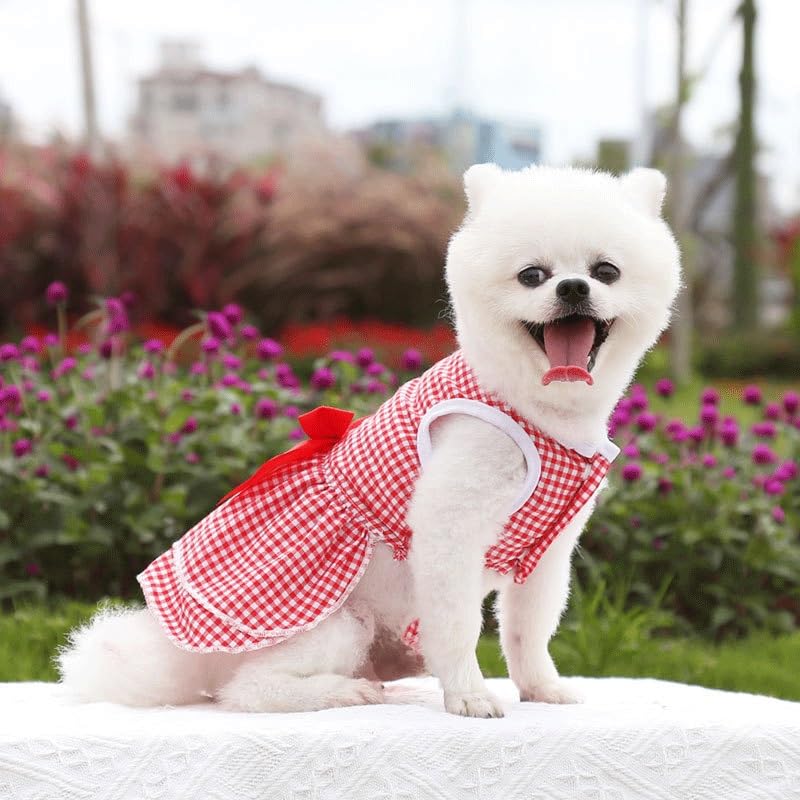 Dog Skirt Wedding Dress Spring, and Autumn New Checkered Pet Cat Clothing Supplies Stripe Bomei