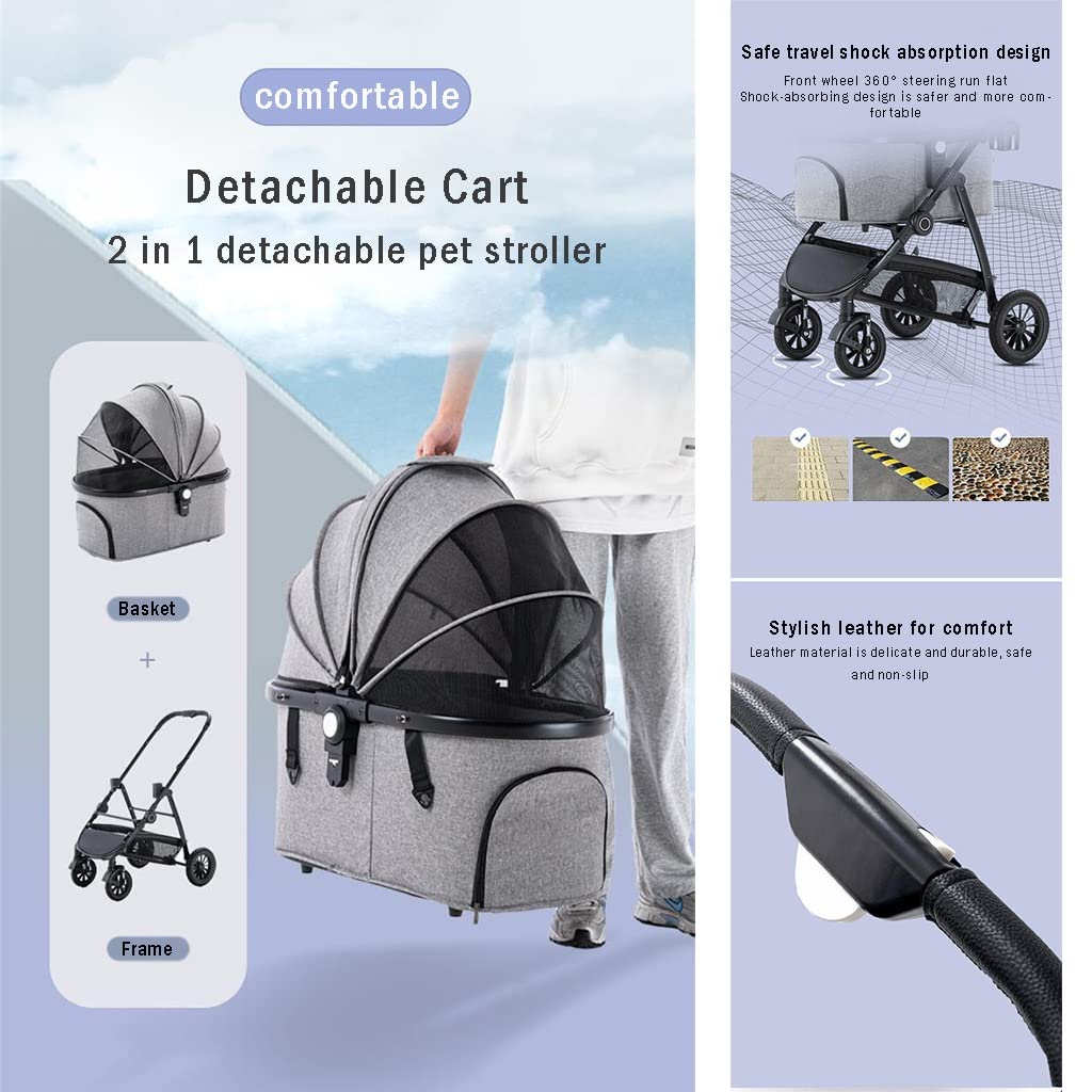 Foldable Dog Stroller 4 Wheels Pet Stroller for Small Medium Dogs Cats Puppy Buggy with Detachable Stand Pet Supplies Up to 25kg Pink