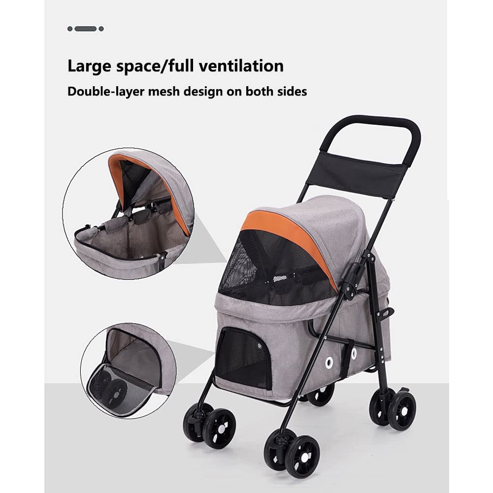 Pet Stroller Strolling Cart Puppy Dog Out Trolley Foldable for Small Medium Dogs Cats Travel Camping Lightweight Dog Supplies Holds Pets Up to 33 Lbs (Color : Red)