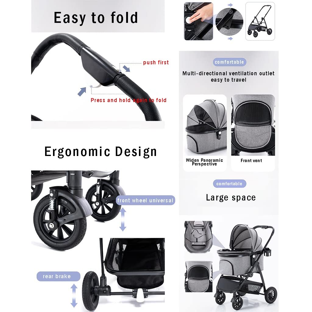 Foldable Dog Stroller 4 Wheels Pet Stroller for Small Medium Dogs Cats Puppy Buggy with Detachable Stand Pet Supplies Up to 25kg Pink