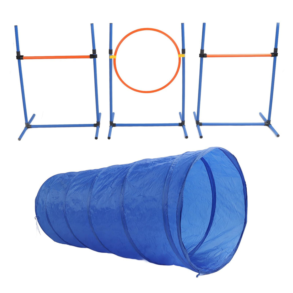 Dog Agility Training Equipment, Collapsible Tunnel Jump Ring Poles, Dog Obstacle Training Kit for Yard Outdoor, Professional Pet Exercise Starter Kit with Storage Bags and Accessor