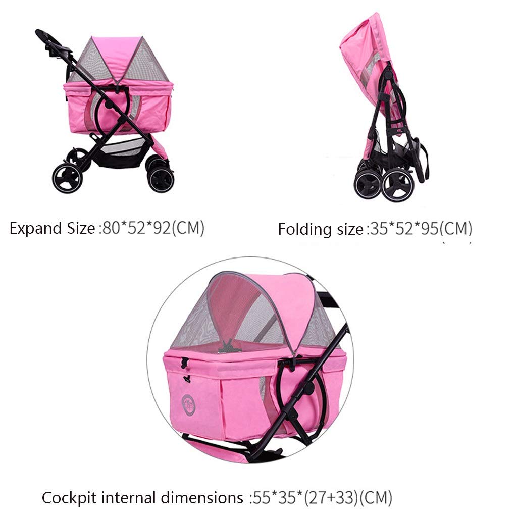 Pink Blue Dog Stroller pet Stroller Foldable for Small Medium Dogs and Cats pet Supplies Travel Outdoor Beach Dog Bike Trailer with Storage Basket Maximum (Pink)
