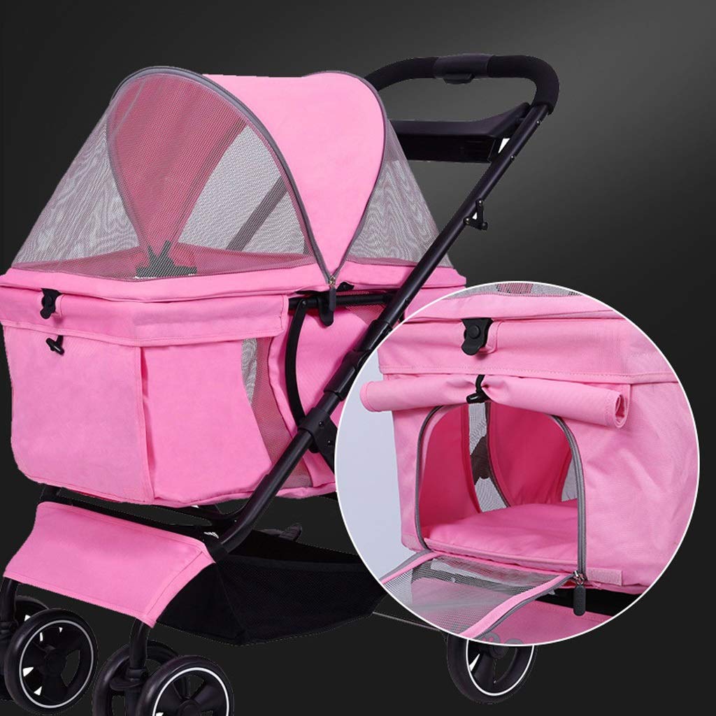 Pink Blue Dog Stroller pet Stroller Foldable for Small Medium Dogs and Cats pet Supplies Travel Outdoor Beach Dog Bike Trailer with Storage Basket Maximum (Pink)