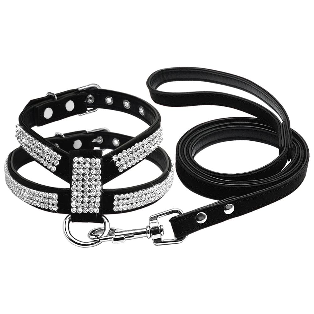 Rhinestone Dog Harness Leather Puppy Cat Vest Leash Set for Small Medium Chihuahua Pug Yorkshire Pet Supplies(E,L)