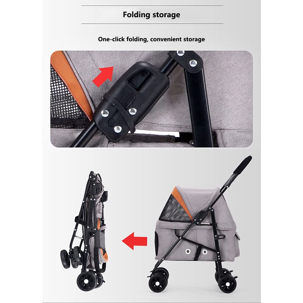Pet Stroller Strolling Cart Puppy Dog Out Trolley Foldable for Small Medium Dogs Cats Travel Camping Lightweight Dog Supplies Holds Pets Up to 33 Lbs (Color : Yellow)