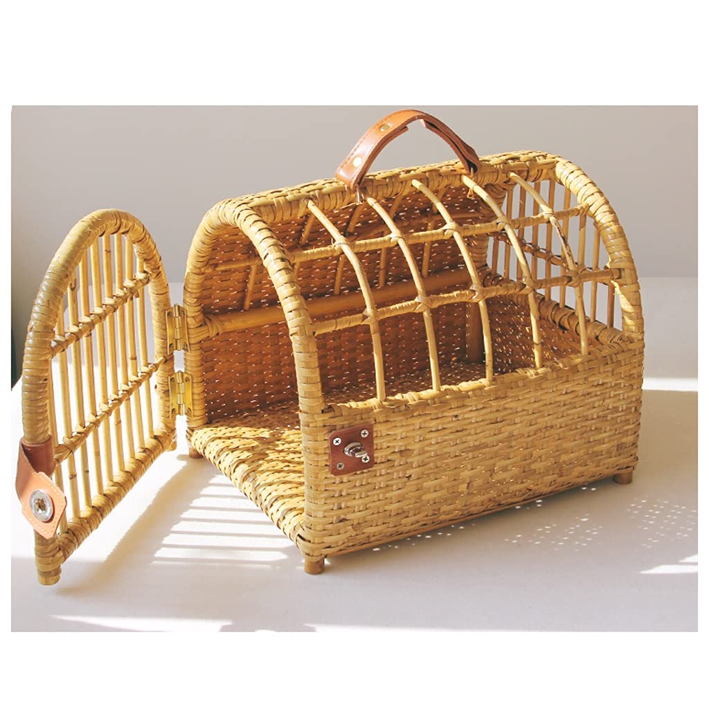 YYDS Pet Carry Bag Handmade Pet Backpack, Natural Rattan Woven and Breathable Cat Bag, Universal for All Seasons, Portable Outing Bag for Pet Supplies Pet Supplies (Color : A)