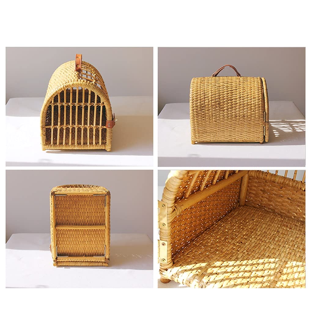 YYDS Pet Carry Bag Handmade Pet Backpack, Natural Rattan Woven and Breathable Cat Bag, Universal for All Seasons, Portable Outing Bag for Pet Supplies Pet Supplies (Color : A)