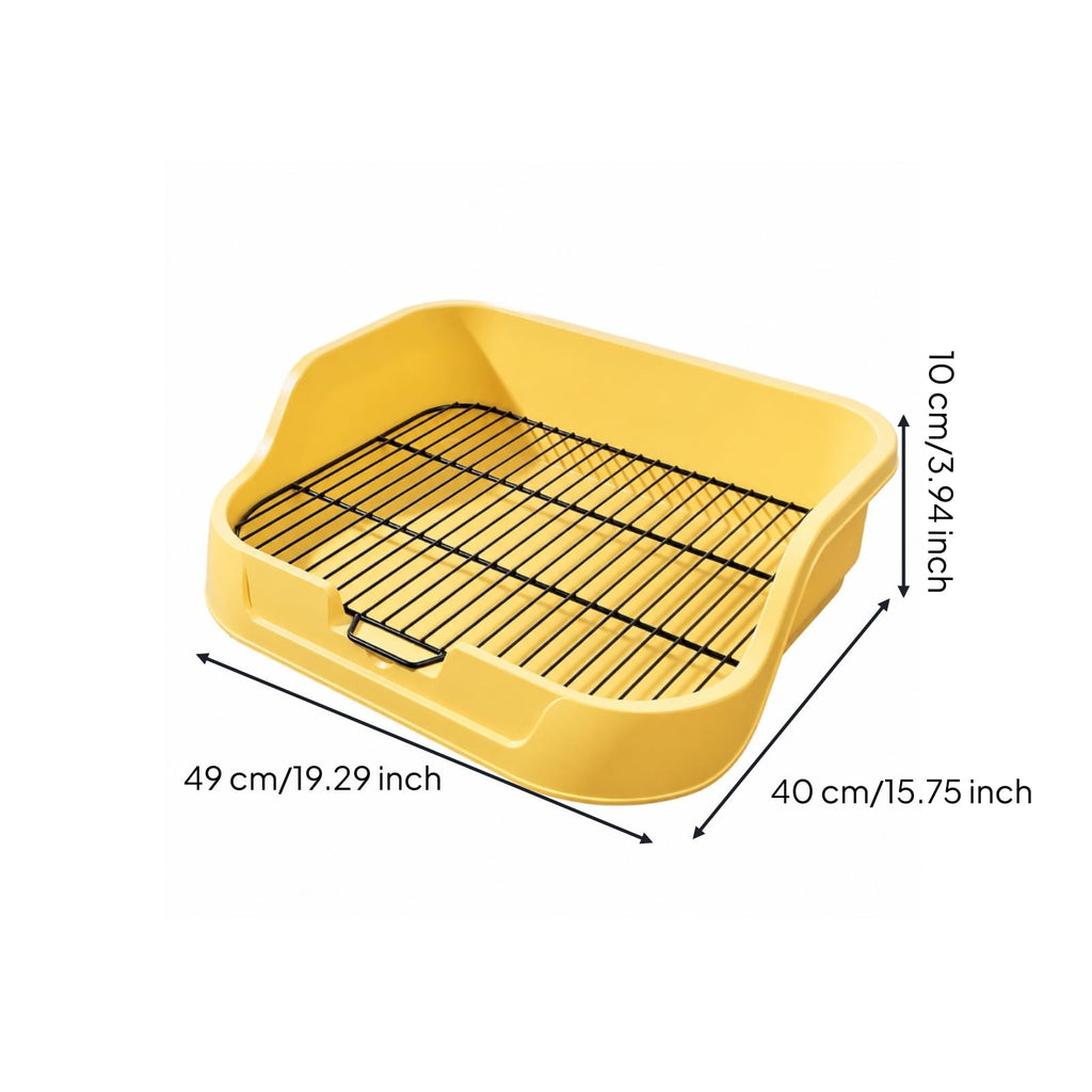 Dog Toilet with Metal Wire Grate High-Sided Dog Toilet Tray with Metal Grate Easy to Hygienic Pet Supply for Apartment, Home, Yellow