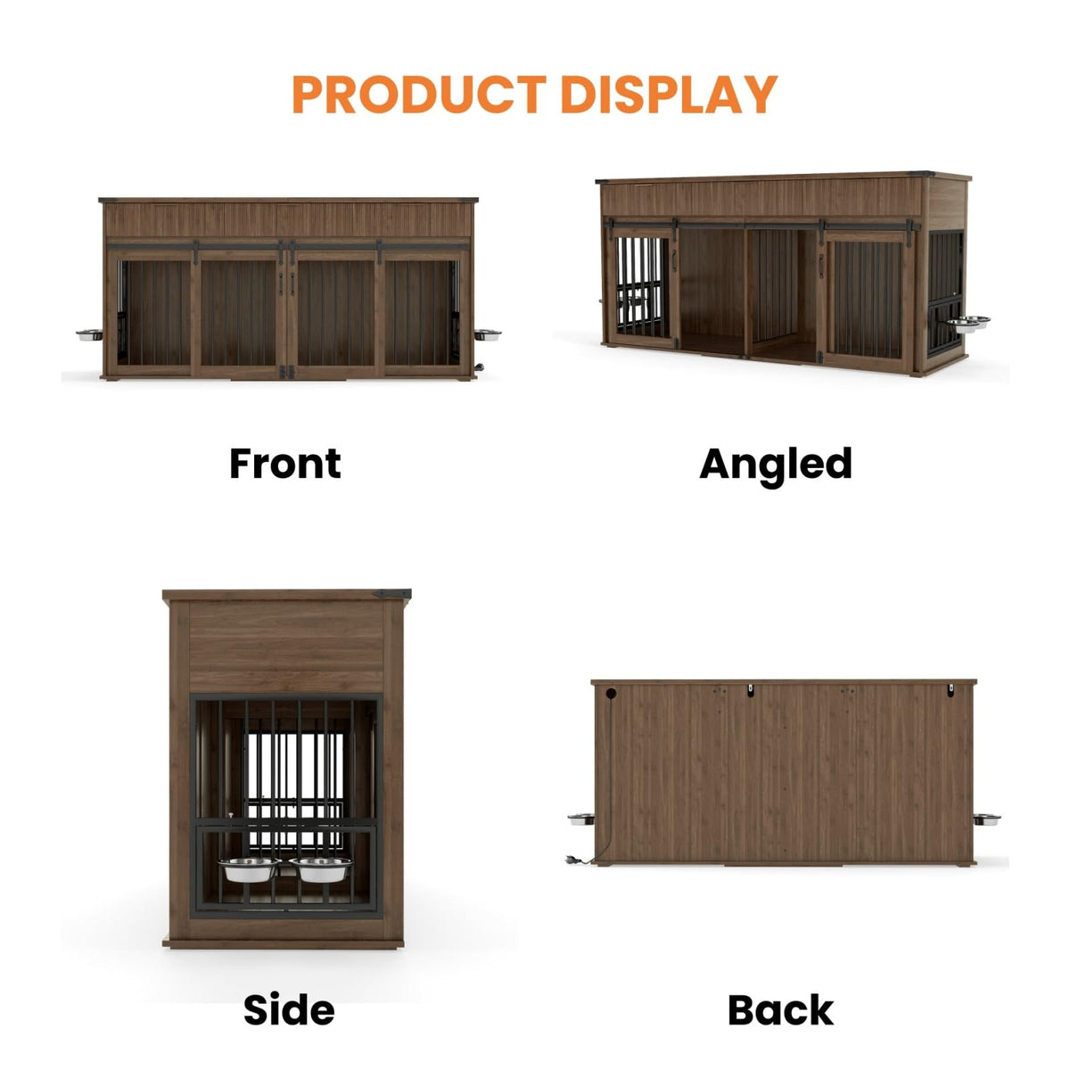 71" Double Dog Crate Furniture with 3 Drawers, Feeder & Charging Station