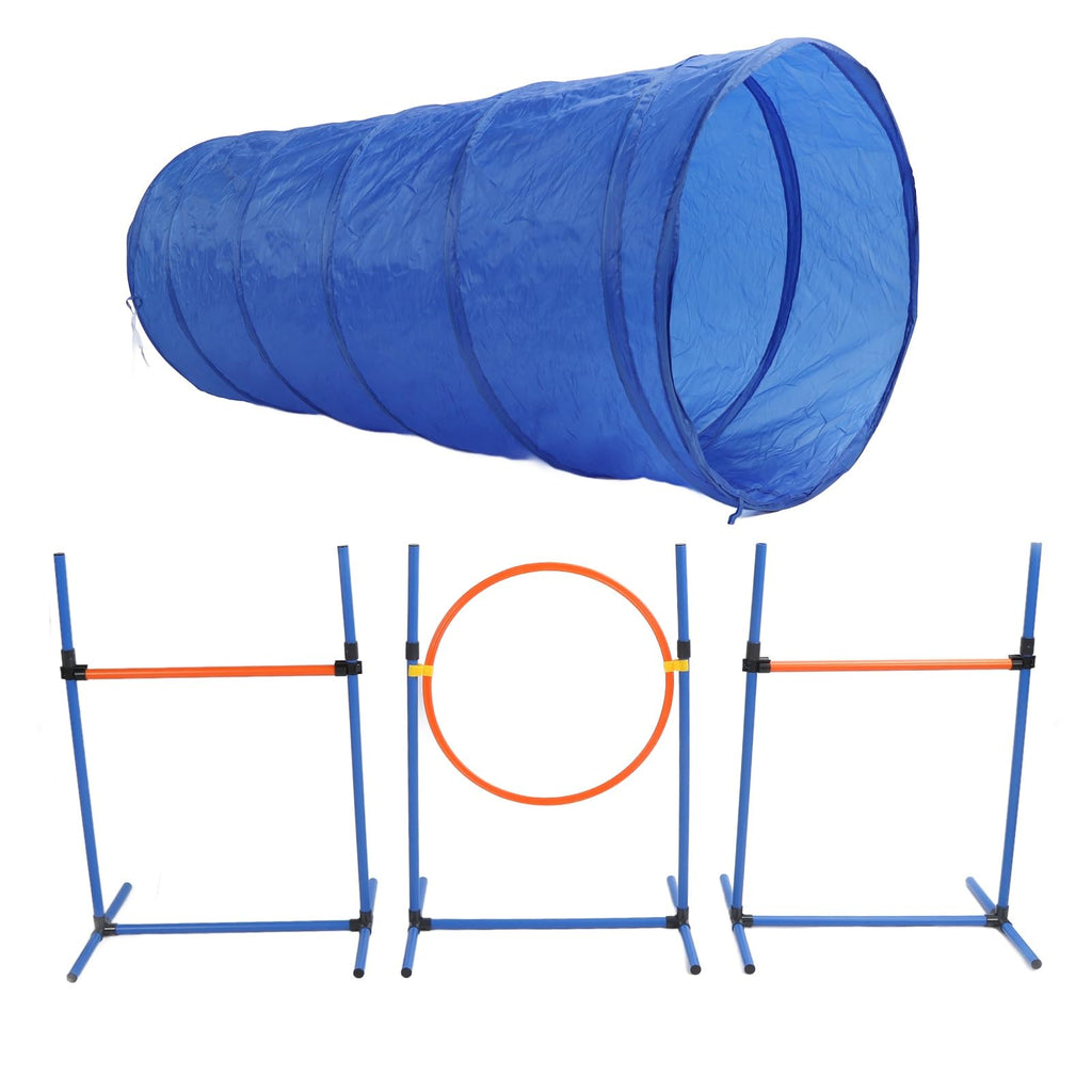 Dog Agility Training Equipment, Collapsible Tunnel Jump Ring Poles, Dog Obstacle Training Kit for Yard Outdoor, Professional Pet Exercise Starter Kit with Storage Bags and Accessor